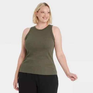 A New Day Women's Slim Fit Ribbed High Neck Tank Top Olive Green Size 2XL - Picture 1 of 11