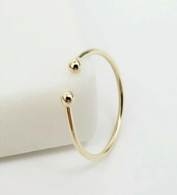 14k Solid Gold Stackable Cuff Ring, Yellow White Rose Open Ball Cuff Rings - Image 1 of 4