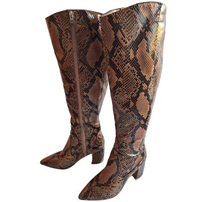 Marc Fisher Luley Faux Snakeskin Print Brown Copper Knee High Boots Sz 6 Boho - Image 1 of 4