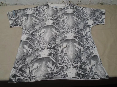Camiseta vintage años 90 Escher House of Stairs Art AOP puntada única XL psicodélica Foto 1 de 4