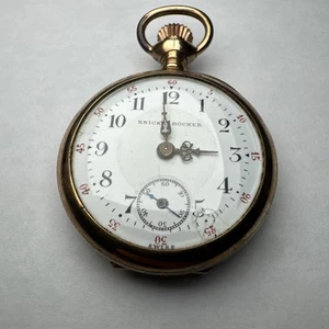 20 Jahre Gold Filled KNICKERBOCKER TASCHENUHR Open Face 7 Jewel 33mm LÄUFT! - Bild 1 von 9