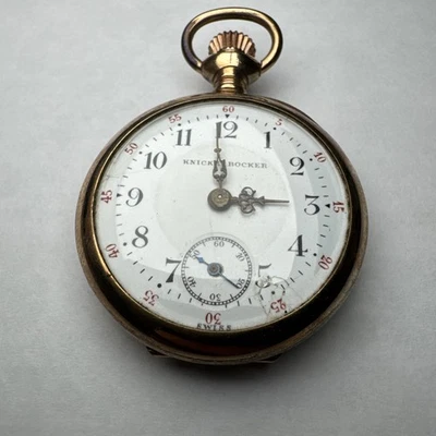 20 Jahre Gold Filled KNICKERBOCKER TASCHENUHR Open Face 7 Jewel 33mm LÄUFT! - Bild 1 von 4