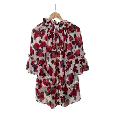 Top de seda blanco floral transparente Milly Cabana M  Foto 1 de 4