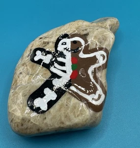 Handbemalte Felskunst (Röntgen Lebkuchenmann Frohe Weihnachten) Felsendeko - Bild 1 von 5