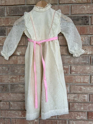 VTG Claire Brooke Originals Girls Ivory Floral Lace Dress Mock Neck Zip Back - Image 1 of 4