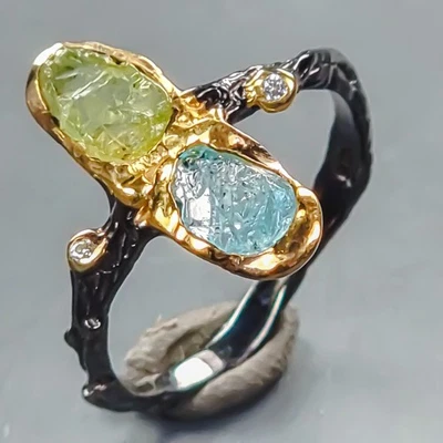 Anillo único de peridoto natural hecho a mano de plata de ley 925 talla 7/R439896 Foto 1 de 4