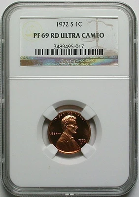 1972 S Lincoln Cent NGC PF69 Ultra Cameo RED PR69 DCAM RD POP 28/0 RARE - Image 1 of 2
