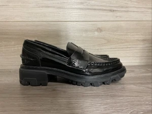 Rag & Bone Shiloh Black Patent Leather Loafers 37.5 7 Academia Lug Sole 90s Y2K - Picture 1 of 11