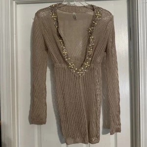 Vintage Y2K Victoria’s Secret Jeweled Sequin Crochet Swim Cover Up Plunge Size M - Picture 1 of 7