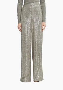 Pantalones Ralph Lauren Purple Label para mujer 10 plateados de talle alto con lentejuelas usados en excelente estado - Imagen 1 de 8