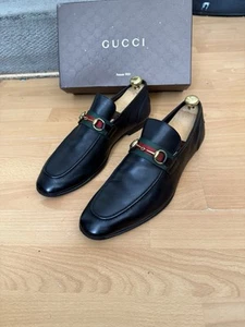 Gucci Black leather Horsebit Web Mens Loafers Shoe Uk 11, Made In Italy - Picture 1 of 20