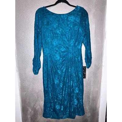 Vestido Tahari Oficina Negocios Informal Evento Fecha Noche Verde Encaje Rucked  Foto 1 de 4