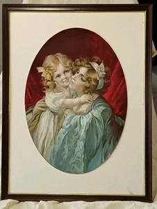 Antique Mazawatee Tea Ad Oval Picture 'Sweethearts' In Large Frame 73cm x 55cm - Picture 1 of 17