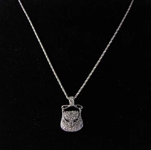 Purse Pendant Necklace Vintage 18" Sterling Silver Chain Pave Crystals - Picture 1 of 5