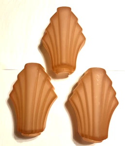 3 Deco Wall Sconce /Wall Light Apricot Etched Glass Shades 7-1/2" High - Picture 1 of 14