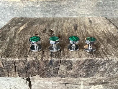 Moderna Malaquita Plateada Vestido Tachuelas Esmoquin Camisa Botones x4 Foto 1 de 4