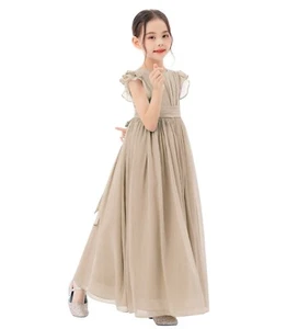 A-Line Scoop Neck Girls Dresses Chiffon Pleated Dress A-Line Flower Girl Dresses - Picture 1 of 43