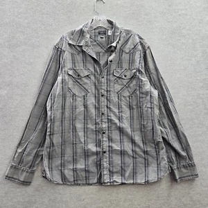 Converse One Star Men Button Up Shirt Large Gray Stripe Western Snaps Skater Y2K - Picture 1 of 12