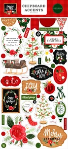 Christmas Happy Merry Joy Tree Sleigh Peace Home Carta Bella Chipboard Accents - Picture 1 of 1