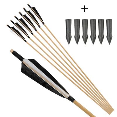 31.5" Traditional Wooden Arrow Shaft 65/100gr Arrowheads Longbow Archery Hunting - Image 1 of 4