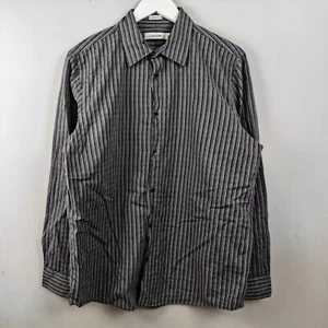 Calvin Klein Shirt Mens Medium Grey Striped Long Sleeve Cotton Casual - Picture 1 of 8