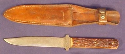 老式Jean Case餐具狩猎刀固定刀片美丽骨柄罕见 — 第 1/4 张图片