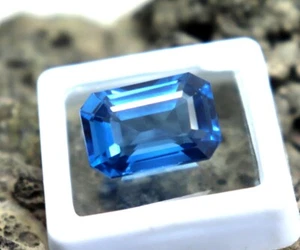 Certified Blue Sapphire Emerald Cut 16ct Natural Loose AAA Kashmir Sapphire Gem - Picture 1 of 8