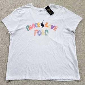 Polo Ralph Lauren Women Big Pony SS White T Shirt Peace, Love, Polo Tee X-Large - Picture 1 of 11