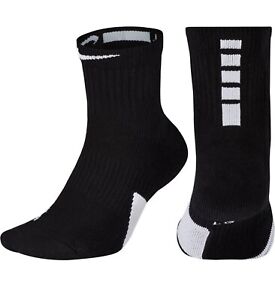 NIKE Elite Mid ankle Basketball Socks Black White size L Men 8-12 Women 10-13
