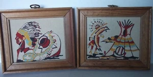 Vintage Sand Paintings "Glazed Pueblo Pottery" & "Eagle Dance Ceremony" - Picture 1 of 7