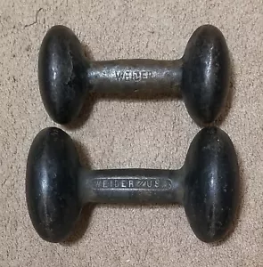 Vintage Weider 10Lb and 15Lb Bun Head Dumbbells 25Lbs Total Weight Cast Iron - Picture 1 of 2