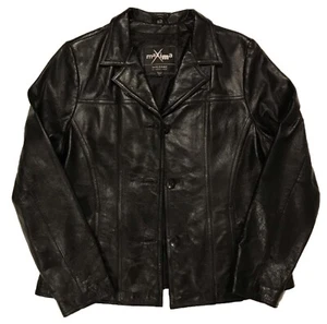 Wilsons Maxima Leather Jacket Womens Sz L Button Up Notch Collar Black Genuine - Picture 1 of 9