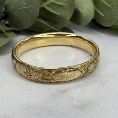 Brazalete Brazalete Floral Vintage Carl Art 12K GF Relleno de Oro Grabado con Bisagras Foto 1 de 4