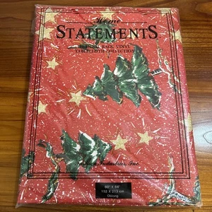 Home Statements Flannel Back Vinyl Tablecloth Christmas Tree Snow Stars NEW 60” - Picture 1 of 4