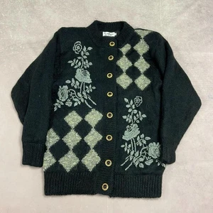 Vintage Knitted Cardigan Embroidered Flower Patterned Chunky Knit Women's XXL - Picture 1 of 5