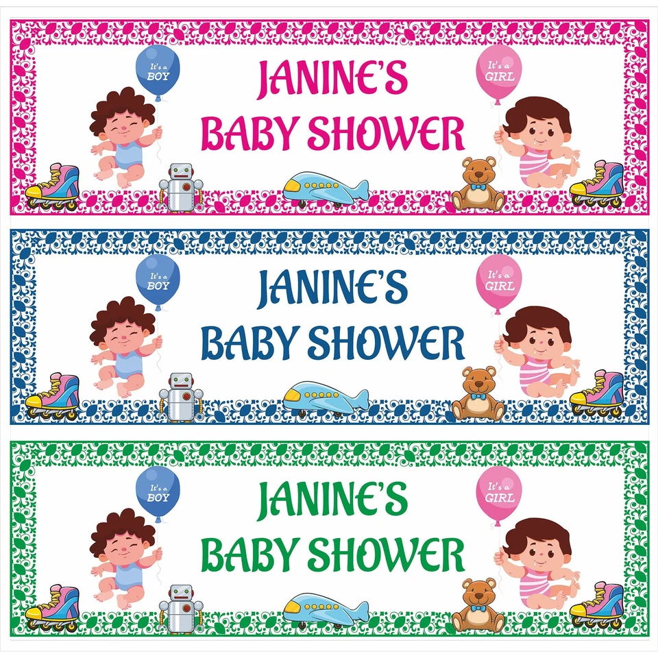 2x Banner Personalizado Baby Shower Nombre Personalizado y Revelación de Género Decoración de Fiesta Foto 1 de 4