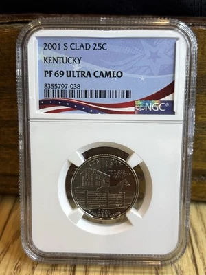 2001-S Proof State Quarter, Kentucky,  PF69 Ultra Cameo NGC, Patriotic Label - Image 1 of 3