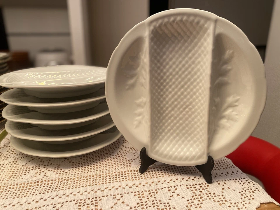 Lot de 6 assiettes à fondue - céramique blanche, état excellent - Photo 1/4