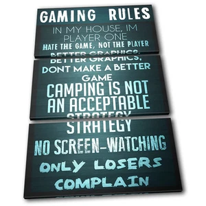Gaming COD House Rules Typography TREBLE CANVAS WALL ART Picture Print VA - Picture 1 of 1