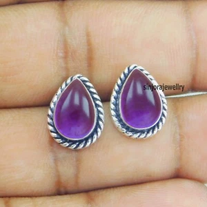 Amethyst Gemstone 925 sterling silver handmade Stud Earrings - Picture 1 of 5