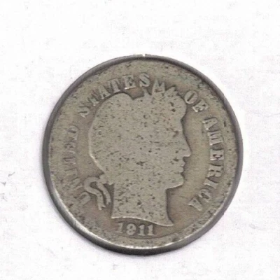 1911 Philadelphia Barber Circulated Dime 10 Cents Silver Coin! (#2) - Image 1 of 2