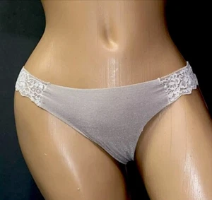 VICTORIA'S SECRET SMALL Taupe & White LACE VINTAGE PINK THONG PANTIES Nylon - Picture 1 of 13