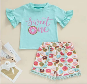 Girls Light Blue Text Print T-Shirt and Shorts Set - Picture 1 of 1