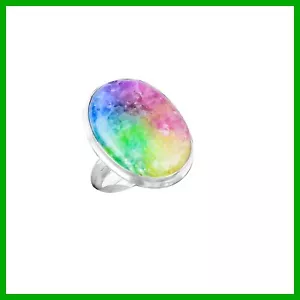 Natürlicher Regenbogen Solar Quarz Druzy Multi Stein Ethno Ring 925 Sterling Silber - Bild 1 von 7