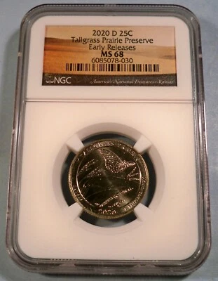 2020-D NGC MS68 TALLGRASS PRAIRIE QUARTER 25c MS 68 - Image 1 of 3