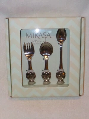 Nuevo Juego de Bebé Mikasa 3 Piezas Acero Inoxidable-Tenedor Bebé, Cuchara Bebé, Cuchara de Alimentación Foto 1 de 3