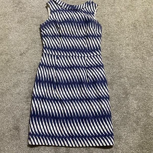 Boden Sleeveless A line Sheath Dress Women's Size 6 Blue/White Geometric - Picture 1 of 14