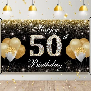 Happy 50th Birthday Decorations for Men Women - Black Gold 50 Birthday Backdr... - Picture 1 of 6