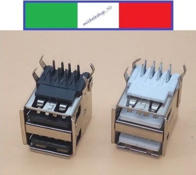 connettore a saldare USB2.0 tipo A 2 porte femmina 4 fiss vert 8pin 90° PCB - Immagine 1 di 3
