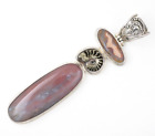 Large Sterling Silver Ammonite Shell & Agate Pedant 4  Inch 